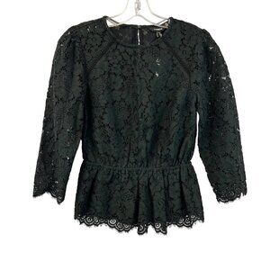Express Womens Lace Peplum Top Black Size Small 3/4 Sleeve New